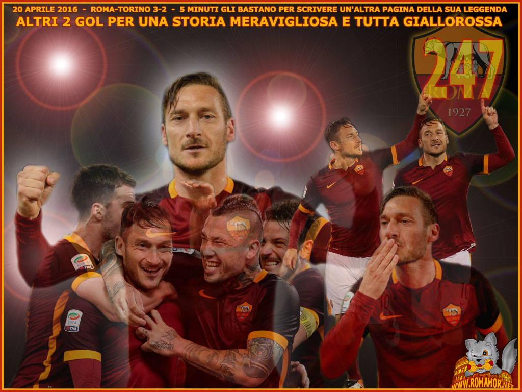 Roma-Torino 3-2  Con una la doppietta di Francesco Totti la Roma ribalta il risultato e vince!